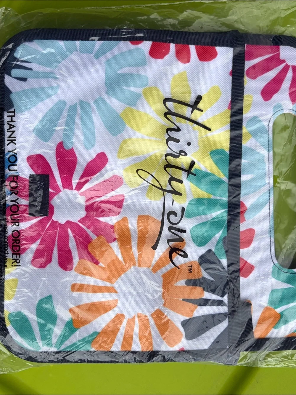 thirty-one Multicolor Daisy Print Tote with Black Trim